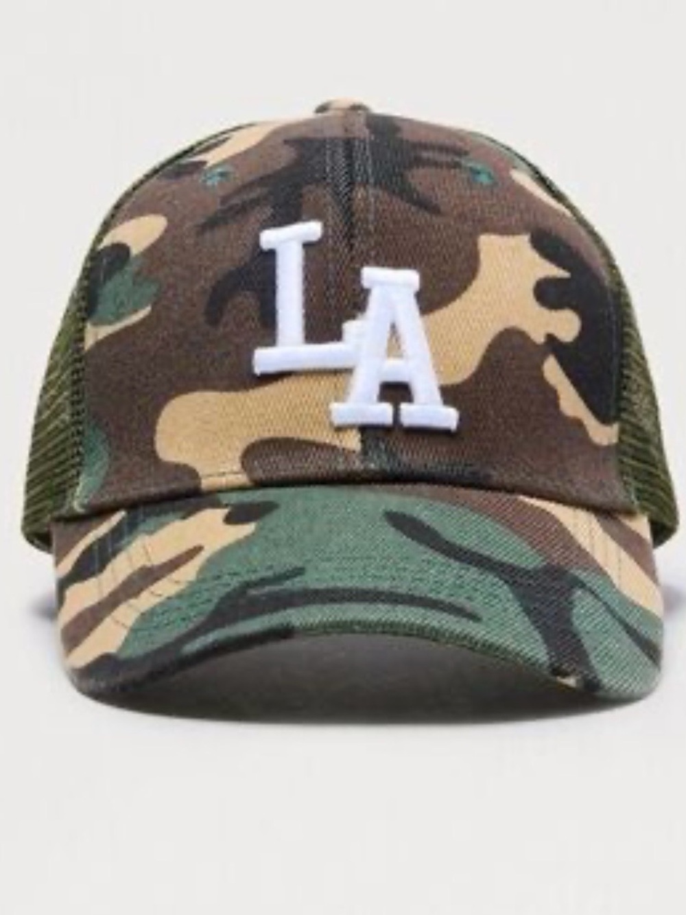 Camo Trucker Hat with White LA Patch